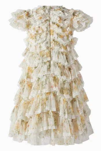 All-over Rose-print Ruffled Dress in Lace