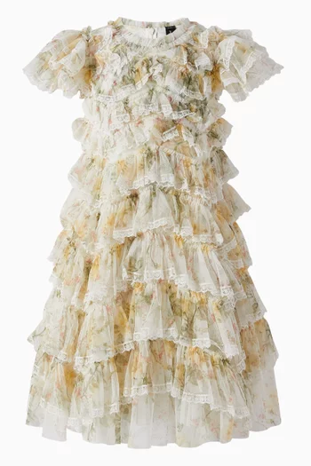 All-over Rose-print Ruffled Dress in Lace