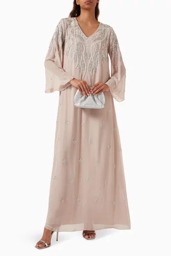 Floral-sequin Kaftan in Crepe