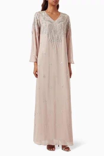 Floral-sequin Kaftan in Crepe