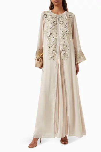 Floral-embroidery Cape Set in Crepe