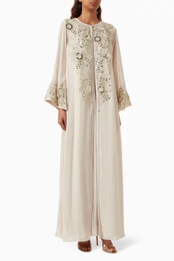 Floral-embroidery Cape Set in Crepe