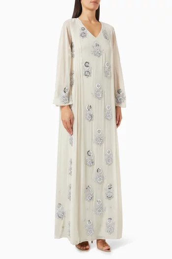 Floral-embellished Belted Kaftan in Crepe