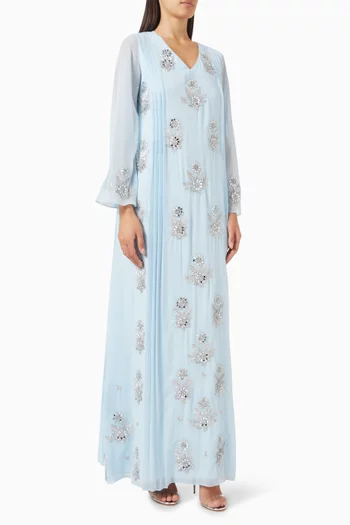 Floral-embellished Belted Kaftan in Crepe