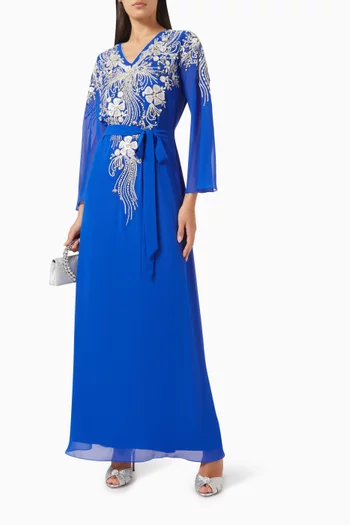 Floral-embellished Kaftan in Crepe