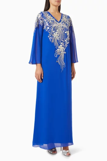 Floral-embellished Kaftan in Crepe
