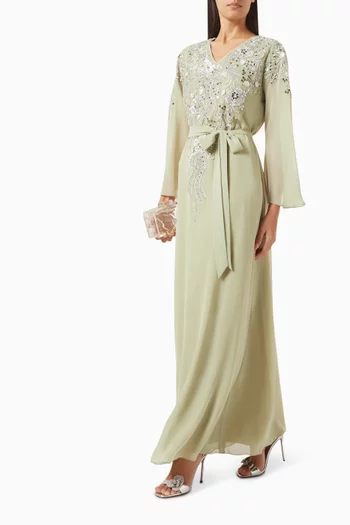 Floral-embellished Kaftan in Crepe