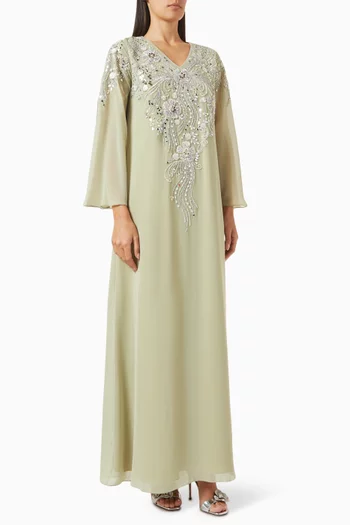 Floral-embellished Kaftan in Crepe