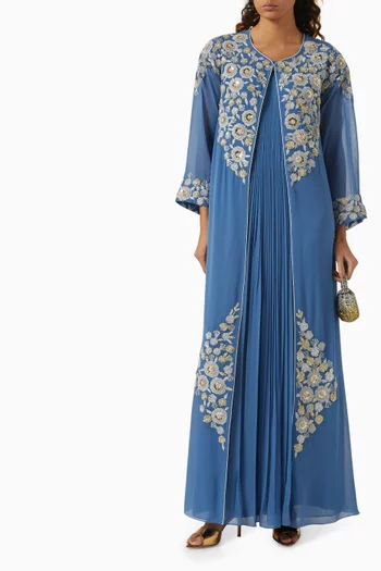 Floral-embroidery Cape Set in Crepe