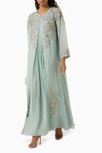 Floral-embroidery Cape Set in Crepe