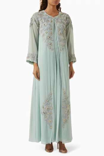 Floral-embroidery Cape Set in Crepe