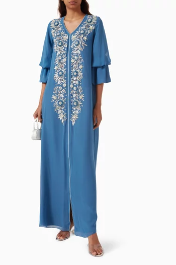 Floral-embellished Kaftan in Crepe