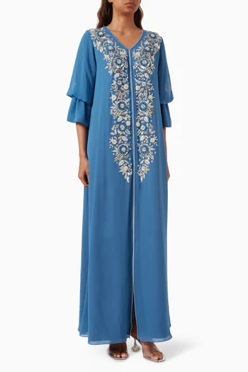 Floral-embellished Kaftan in Crepe