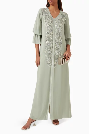 Floral-embellished Kaftan in Crepe