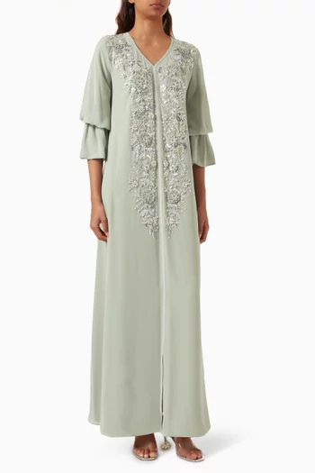Floral-embellished Kaftan in Crepe