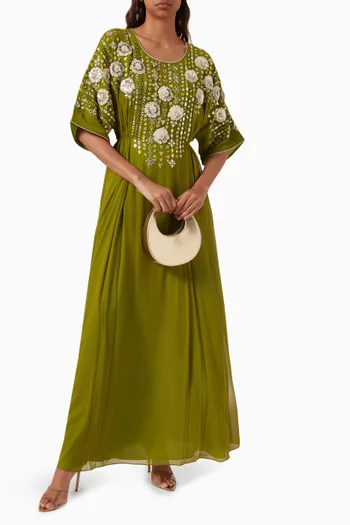 Floral-embellished Kaftan in Crepe