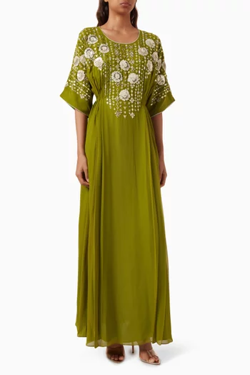 Floral-embellished Kaftan in Crepe