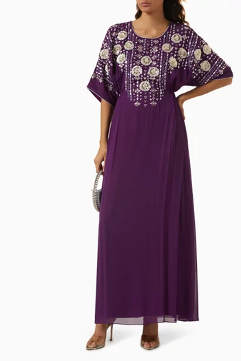 Floral-embellished Kaftan in Crepe