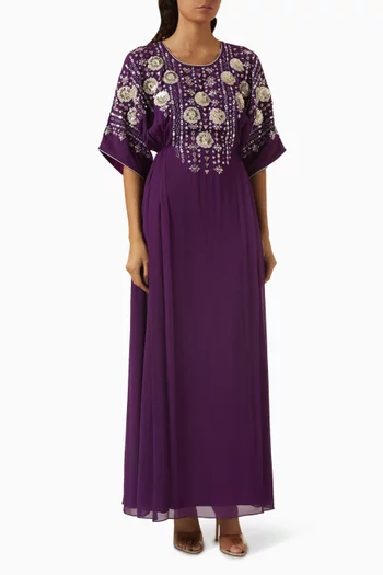 Floral-embellished Kaftan in Crepe