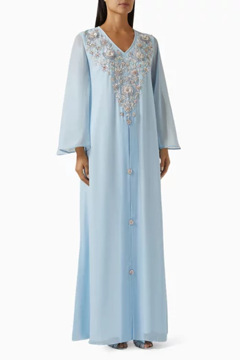 Floral-embellished Belted Kaftan in Crepe