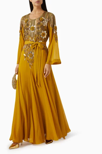 Bead-embellished Belted Kaftan