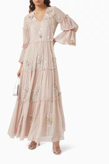 Bead-embellished Tiered Kaftan