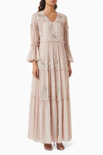 Bead-embellished Tiered Kaftan