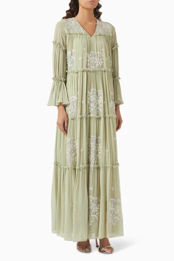 Bead-embellished Tiered Kaftan