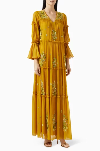 Bead-embellished Tiered Kaftan