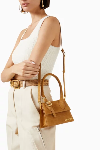 Le Chiquito Moyen Bag in Croc-embossed Suede