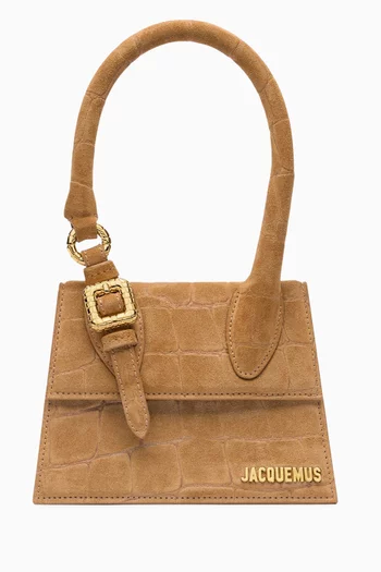 Le Chiquito Moyen Bag in Croc-embossed Suede
