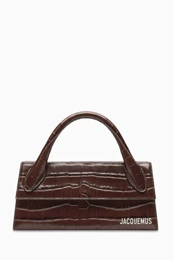 Medium Le Chiquito Long Tote Bag in Croc-embossed Leather