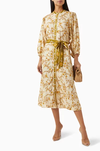 Vesta Drop Waist Midi Dress in Crepe
