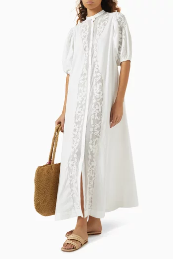 Appliqué Maxi Shirt Dress in Cotton
