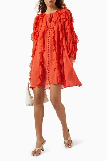 Sunray Ruffle Mini Dress in Crepe Chiffon