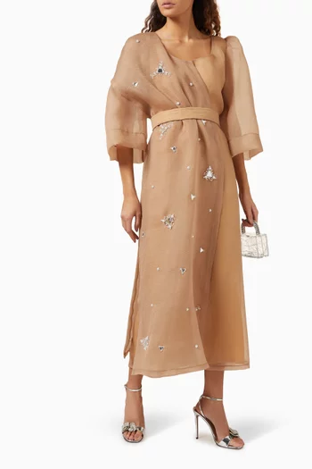 Mirror-embellished Belted Kaftan