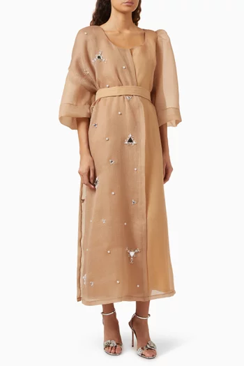 Mirror-embellished Belted Kaftan