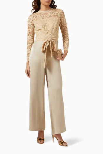 Wide-leg Jumpsuit in Cupra & Lace