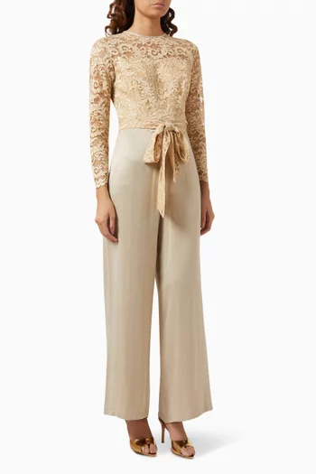 Wide-leg Jumpsuit in Cupra & Lace