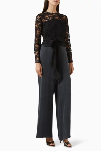 Wide-leg Jumpsuit in Cupra & Lace