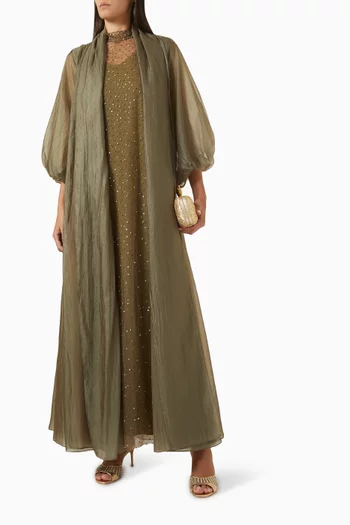 Sequin Embellished 3-piece Abaya Set in Organza & Tulle