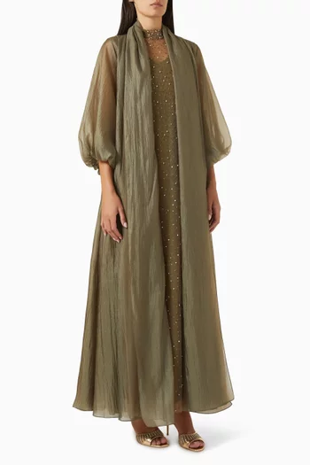 Sequin Embellished 3-piece Abaya Set in Organza & Tulle