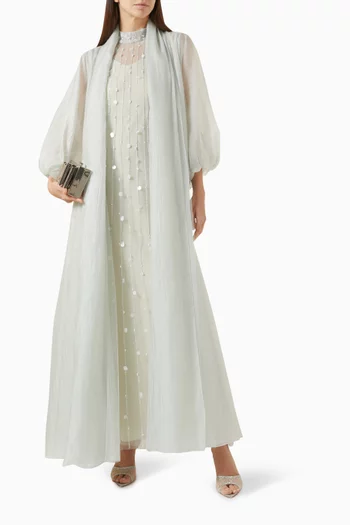 طقم عباية مزين بتطريزات أورجانزا وتول، 3 قطع