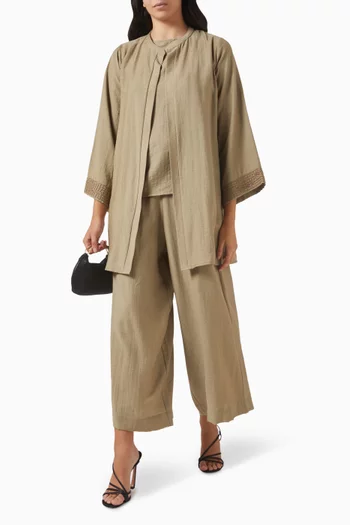 4-piece Embroidered Co-ord Set in Linen & Crepe