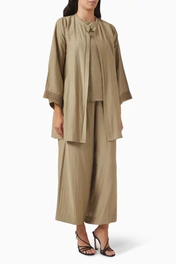4-piece Embroidered Co-ord Set in Linen & Crepe
