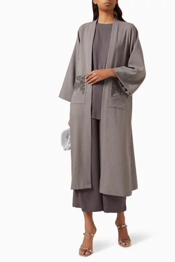4-piece Embroidered Co-ord Set in Linen & Crepe