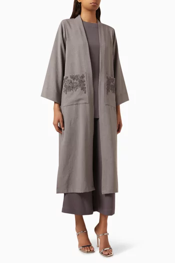 4-piece Embroidered Co-ord Set in Linen & Crepe