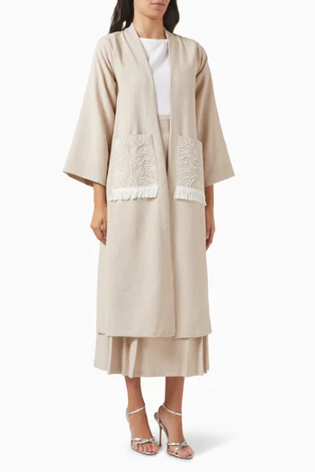 4-piece Embroidered Co-ord Set in Linen & Crepe
