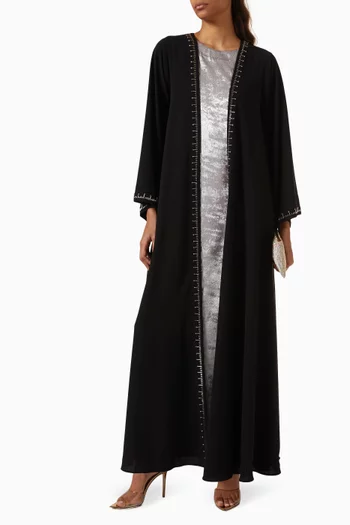Embellished Trim 3-piece Abaya Set in Crepe