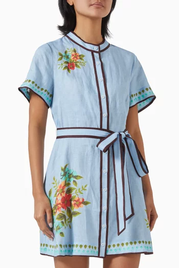 Nami Pool Bouquet Mini Dress in Linen